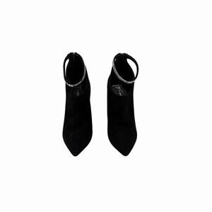 Giuseppe Zanotti x JLo Black Suede Crystal-Accented Ankle Zip Booties Size 37.5